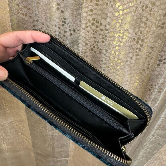 Fossil Sydney Satchel Velvet Patchwork Green Red Pink & Wallet NWT - Picture 8 of 12